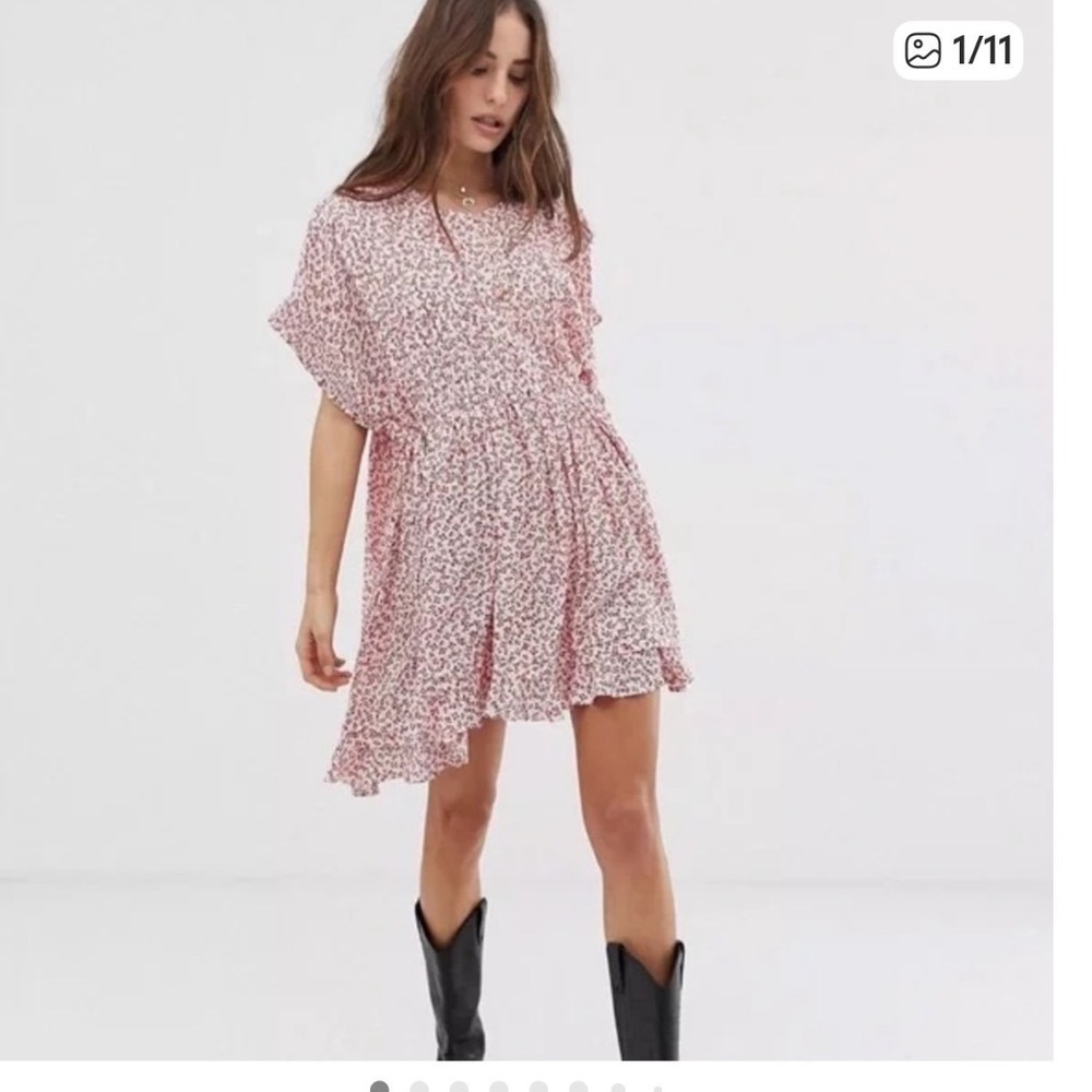 Free‎ People floral print romantic asymmetrical mini dress size Small